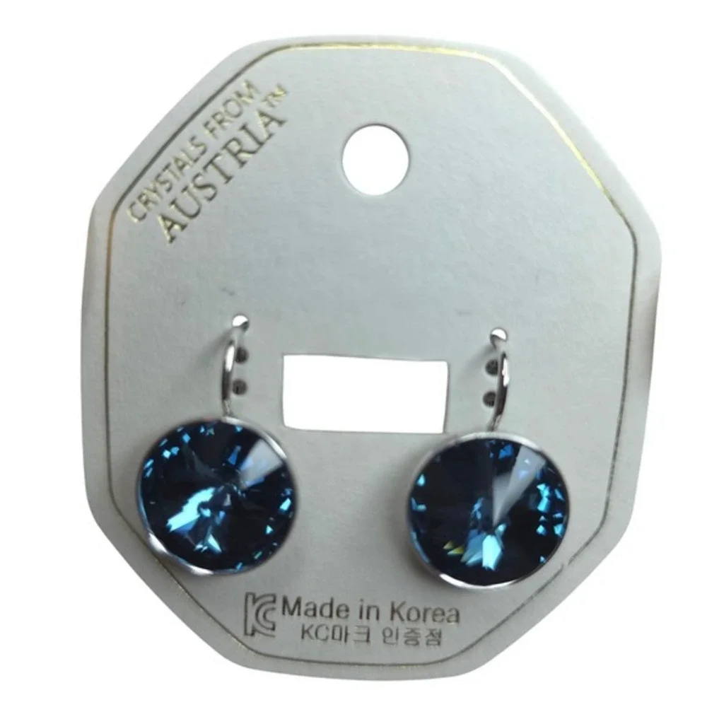 NWT‎ Swarovski Element Montana NavyBlue Leverback Earrings 15mm Platinum Plated!