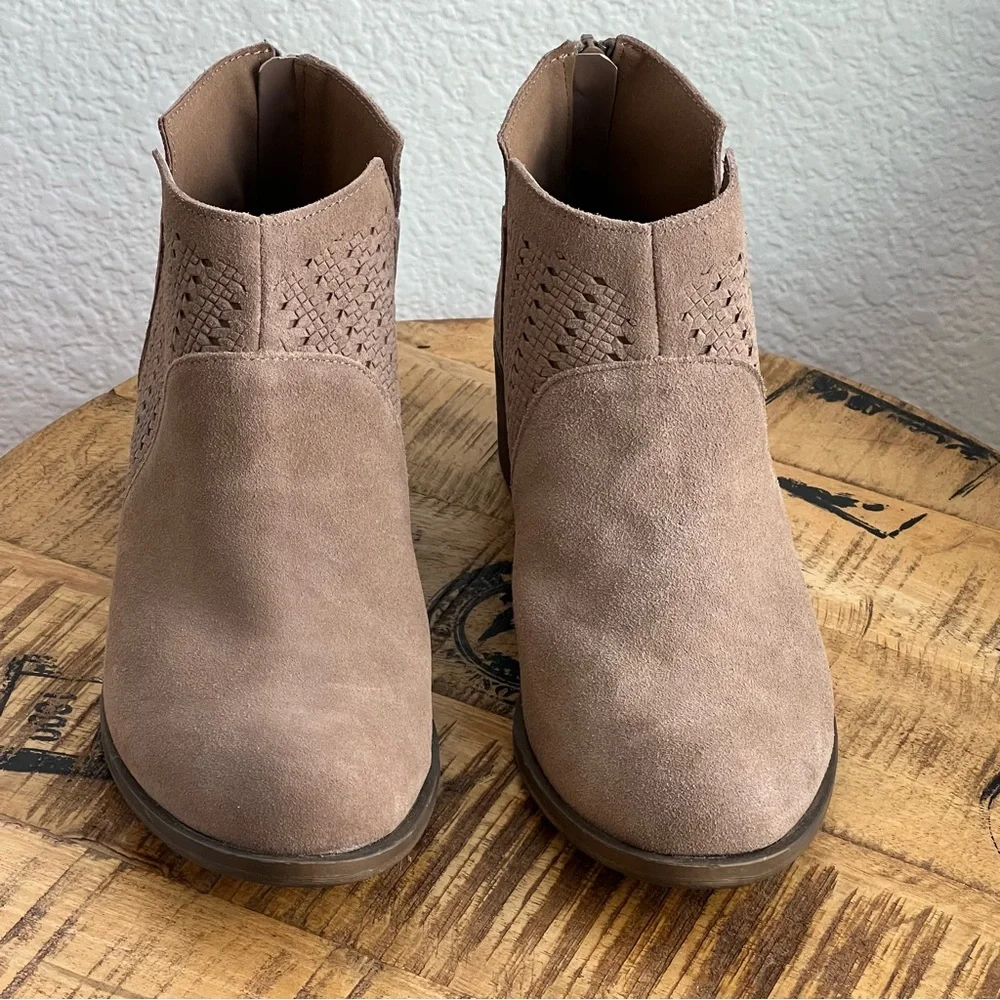 Kensie Grayce Suede Leather Ankle Boots Taupe Booties Womens 9.5 M Western Boho