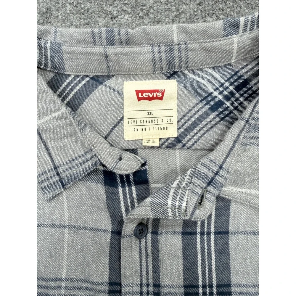 Levis Mens XXL Grey Navy Blue Plaid Long Sleeve Button Down Shirt 3LGLW1341 NEW