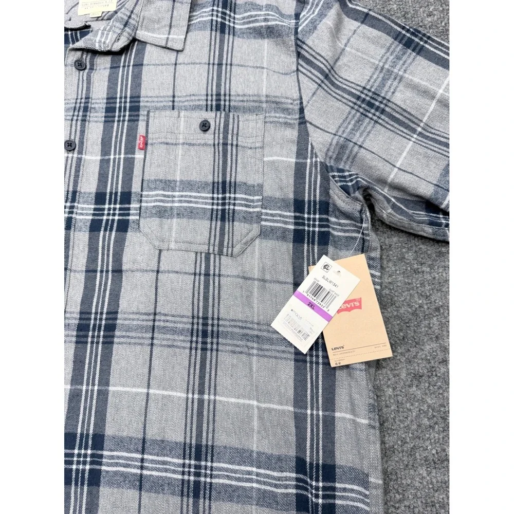 Levis Mens XXL Grey Navy Blue Plaid Long Sleeve Button Down Shirt 3LGLW1341 NEW