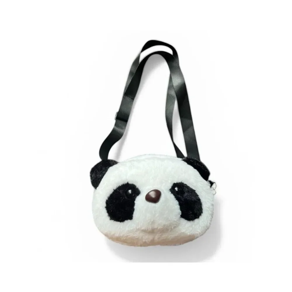 Plush Panda Bear Head Crossbody or Shoulder Bag Girls Small Cute Purse New