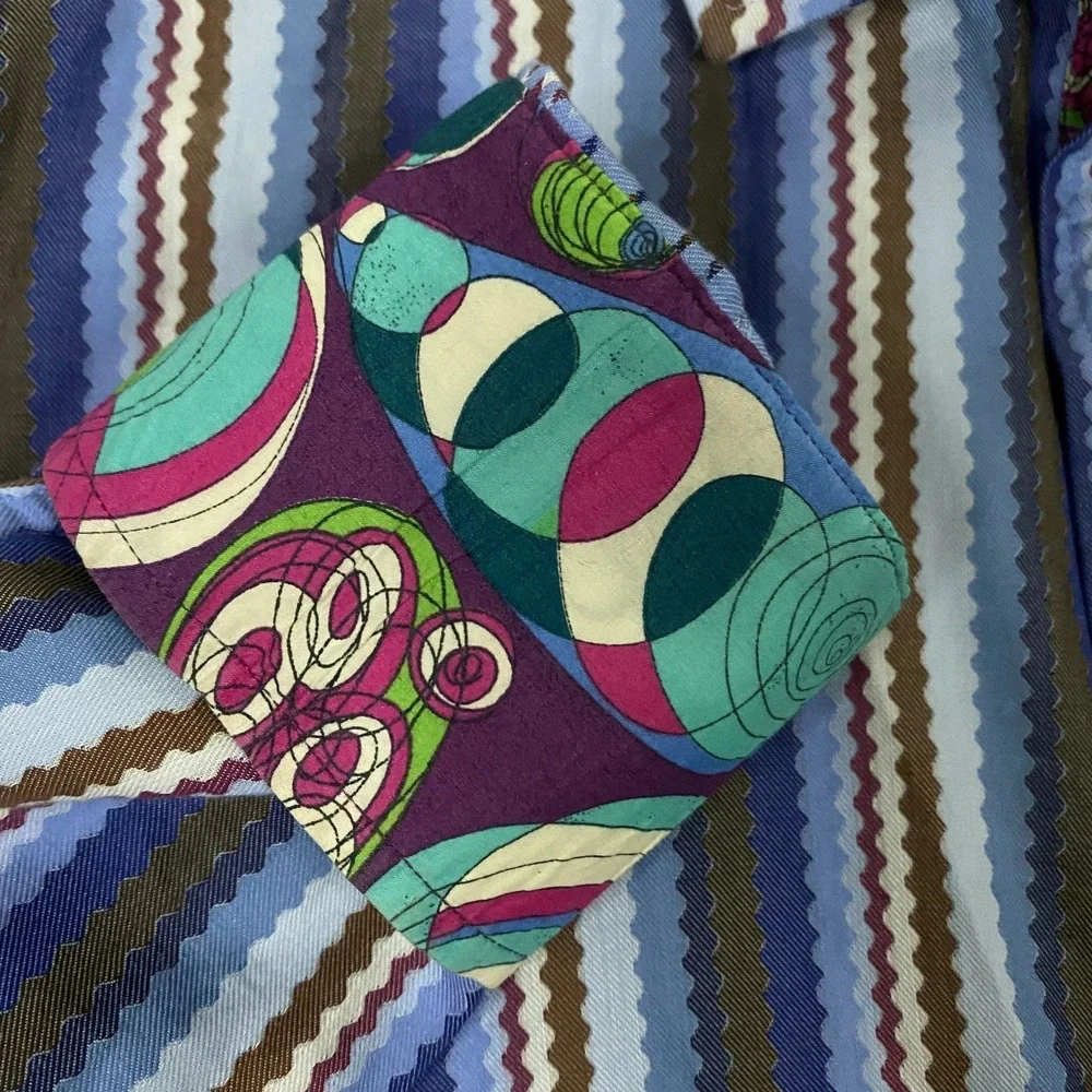 Robert Graham Shirt Mens Large Striped Contrast Flip Cuff MCM Retro Blue