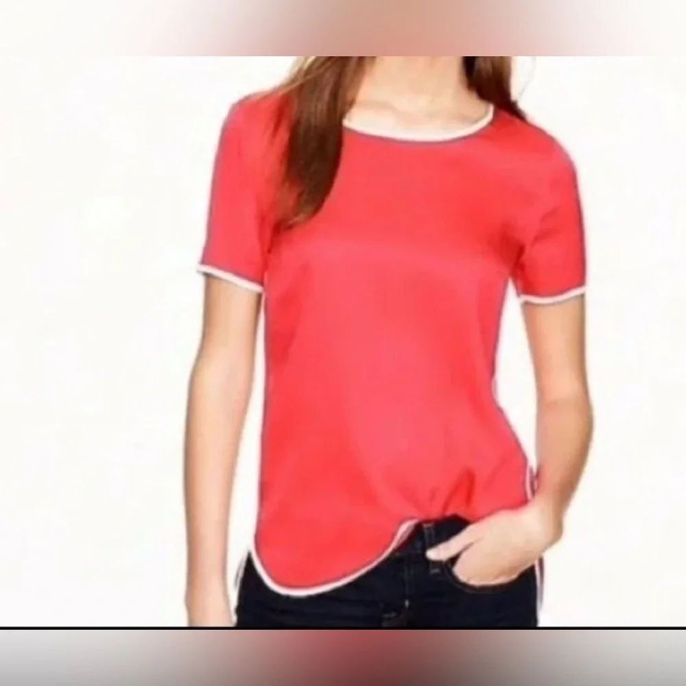 J. Crew Women’s Silk Coral Red Shirt Blouse top tee silk size 2