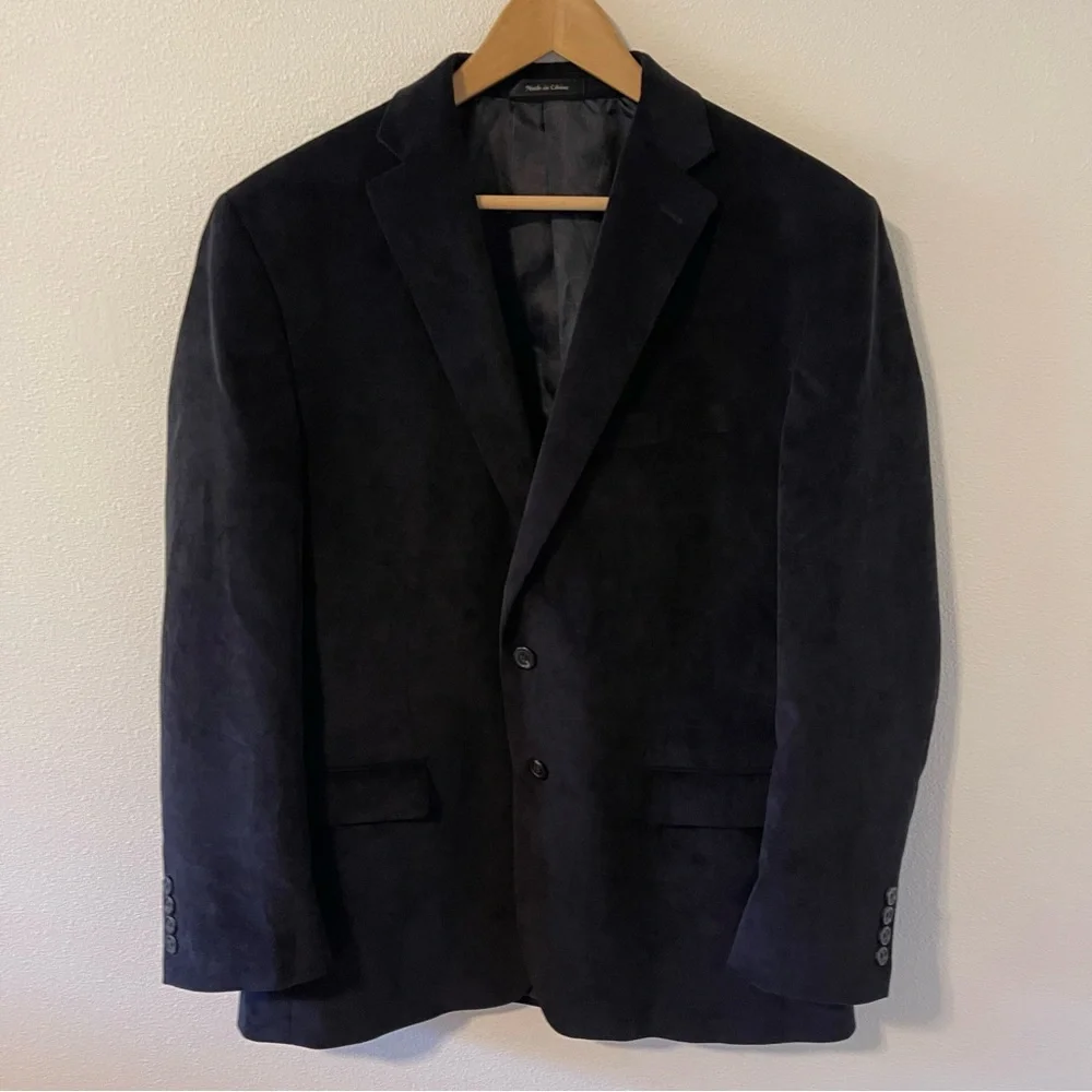 Chaps Fine Wale Corduroy Two Button Blazer Jacket Black Paisley Lining-44R