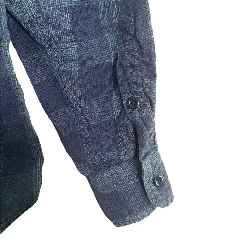 J. Crew Mens XS Authentic Workwear 100% Linen Blue Plaid Long Sleeve Button Down