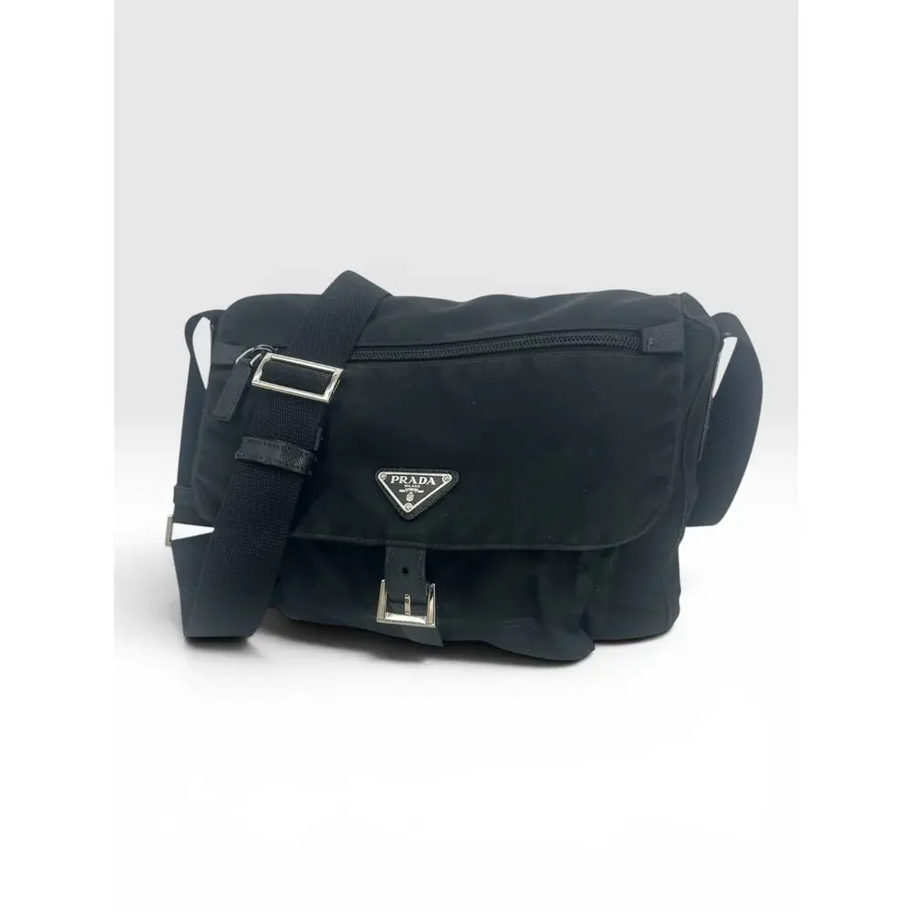 Prada Black Nylon Logo Plaque Messenger Crossbody Bag