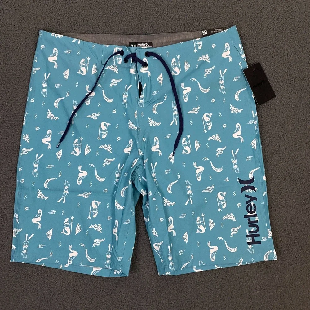 Hurley Deep Sea AOP Swim Board Short Mens 34 Blue Seadoo 9.5