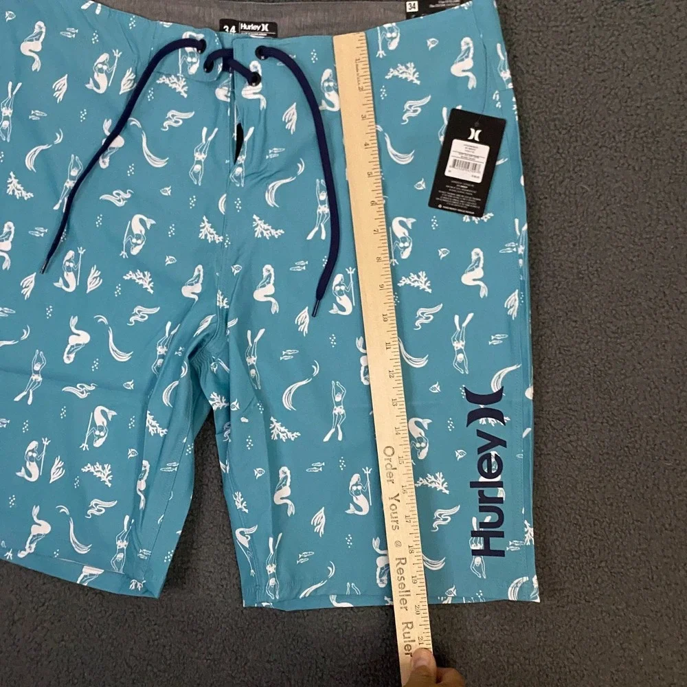 Hurley Deep Sea AOP Swim Board Short Mens 34 Blue Seadoo 9.5