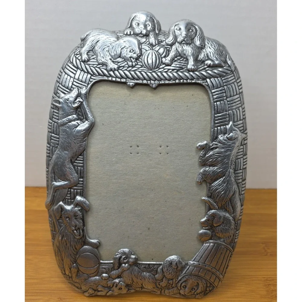 Vintage 1987 Arthur Court Puppy Dog Frame 5x7 Photo Size Silver Aluminum Alloy