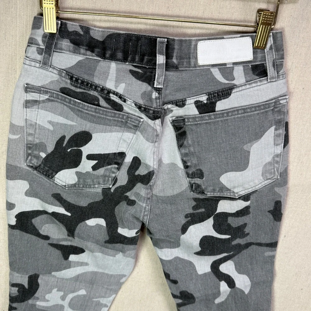 RE/DONE Original Grey Camo High Rise Ankle Crop Stretch Jeans Size 26 Button Fly