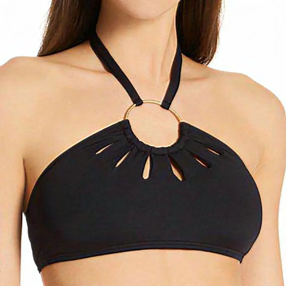Vince Camuto Serengeti‎ Logo-Ring Cutout Halter Bikini Swim Top Black M