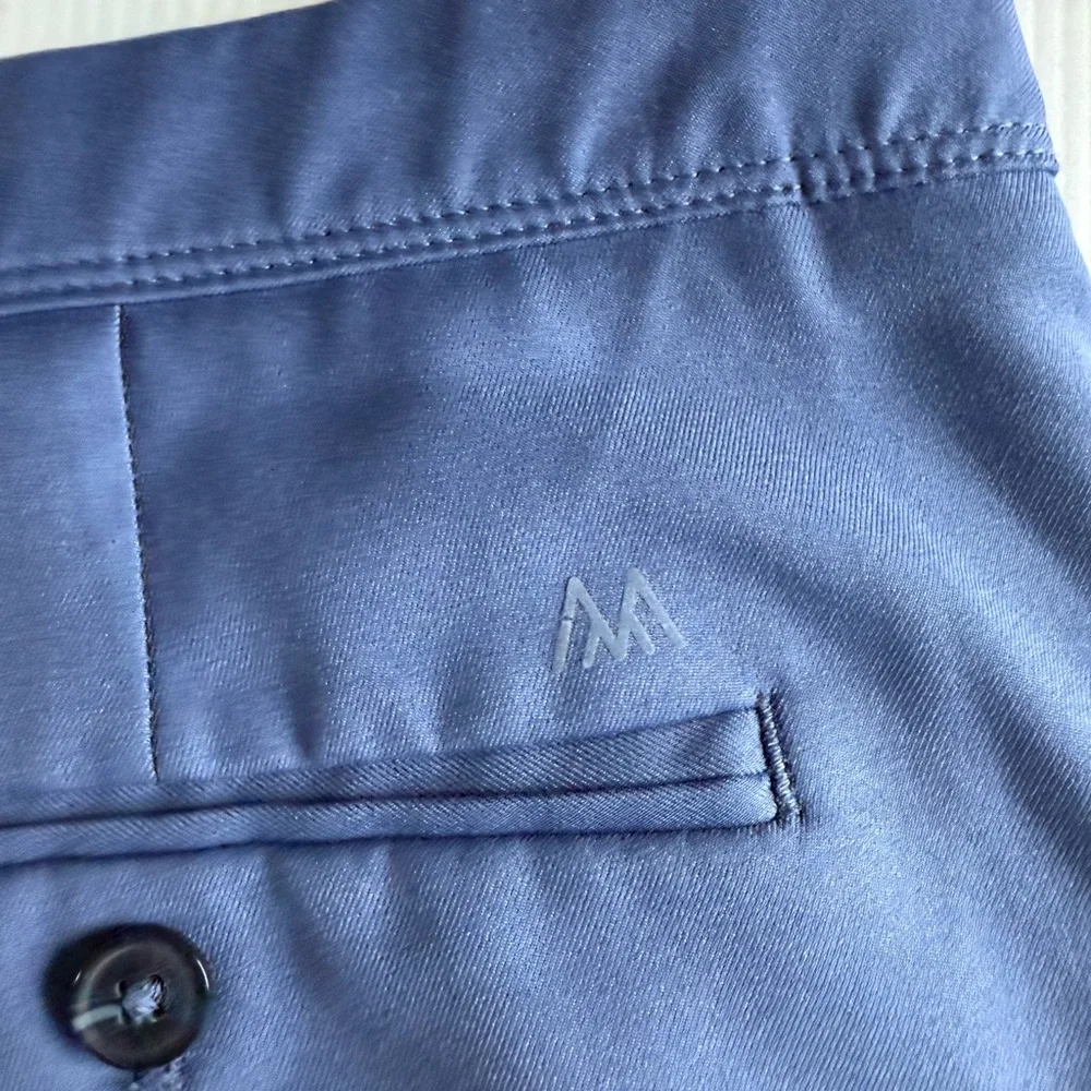 Mizzen + Main Baron Chino Golf Shorts Blue Performance Polyester Size 38 ,‎ 9”
