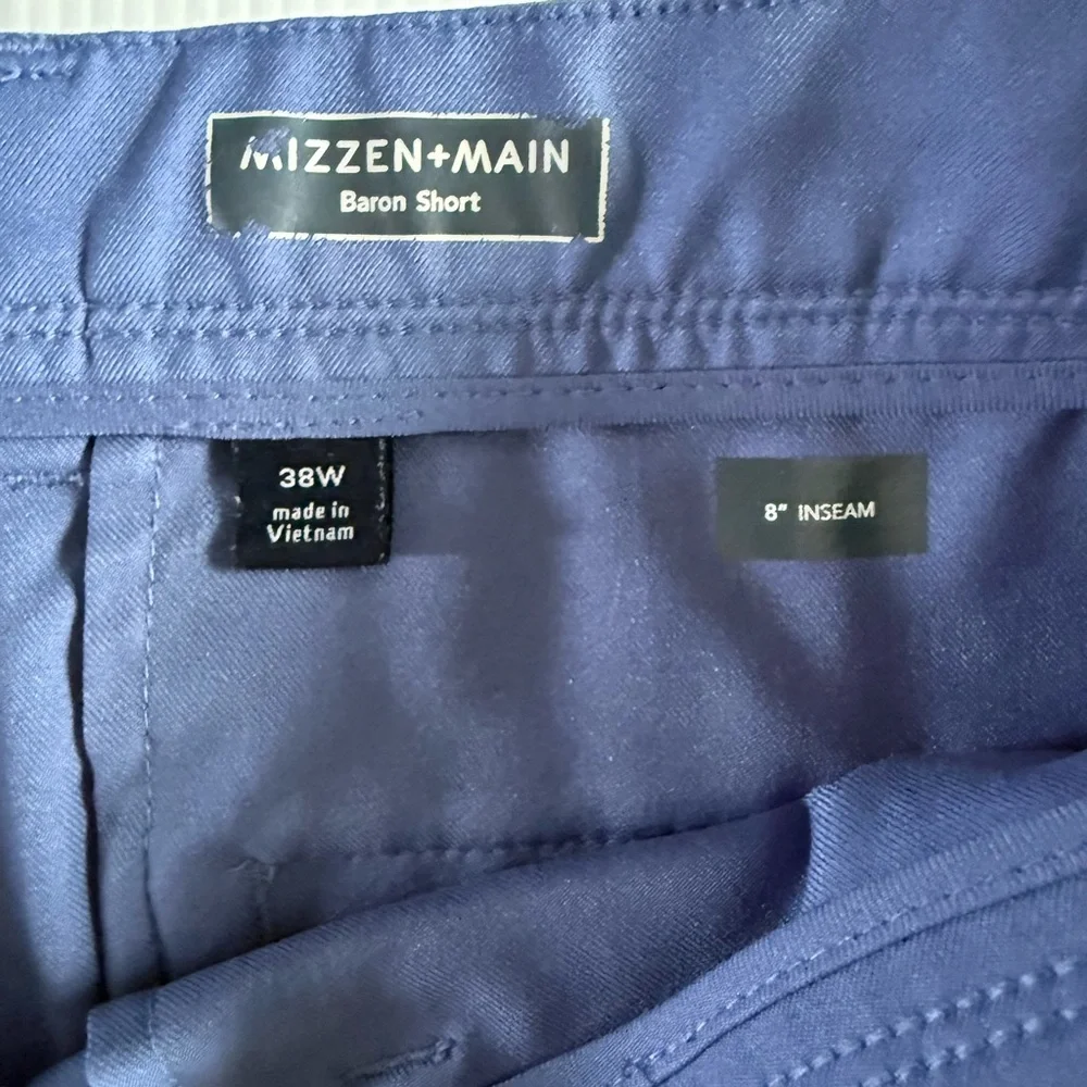 Mizzen + Main Baron Chino Golf Shorts Blue Performance Polyester Size 38 ,‎ 9”