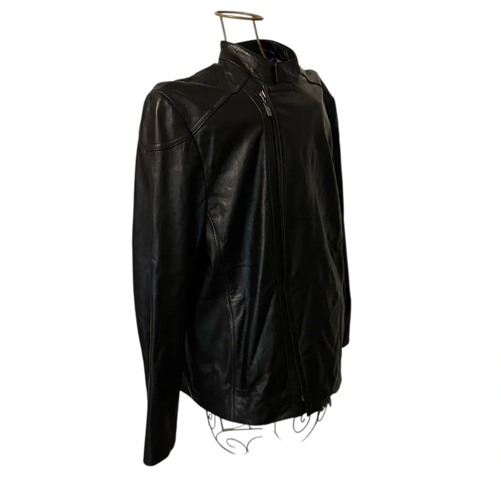 Murano Luxury Lambskin Leather Moto Jacket - Black - Men’s Size Large