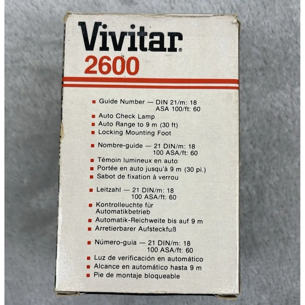 Vintage Vivitar 2600 Auto Flash Standard Hot Shoe Mount‎ Original Box Untested