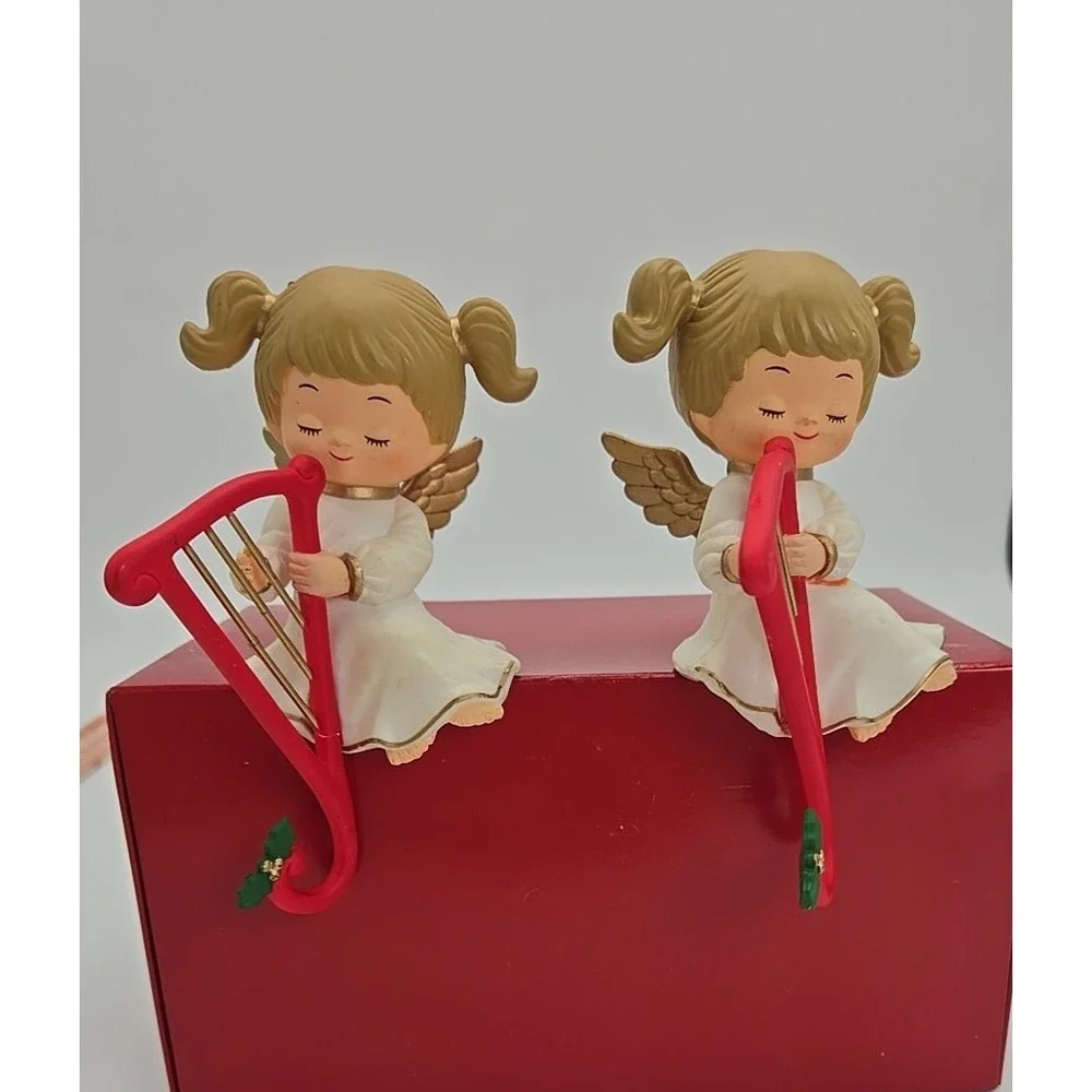 2‎ Russ Vtg Christmas Shelf Sitting Stocking Hangers Angel Angels W/ Boxes