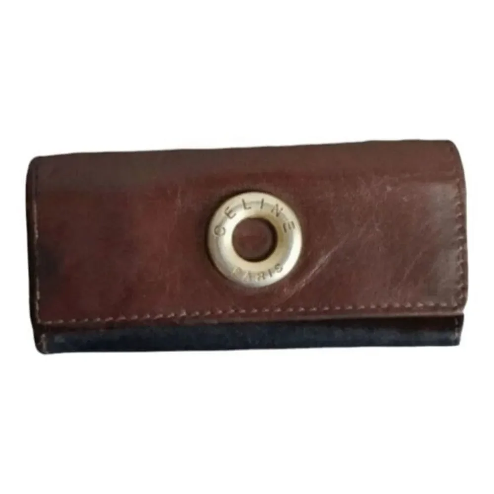 Vintage Celine key organizer fob chocolate brown‎ leather + suede