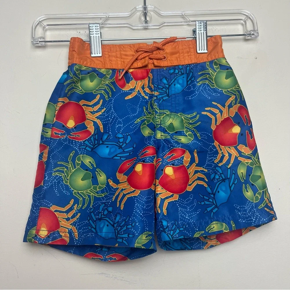 Gymboree 3 Blue Orange Colorful Crabs Swim‎ Trunks Board Shorts Vintage 2006
