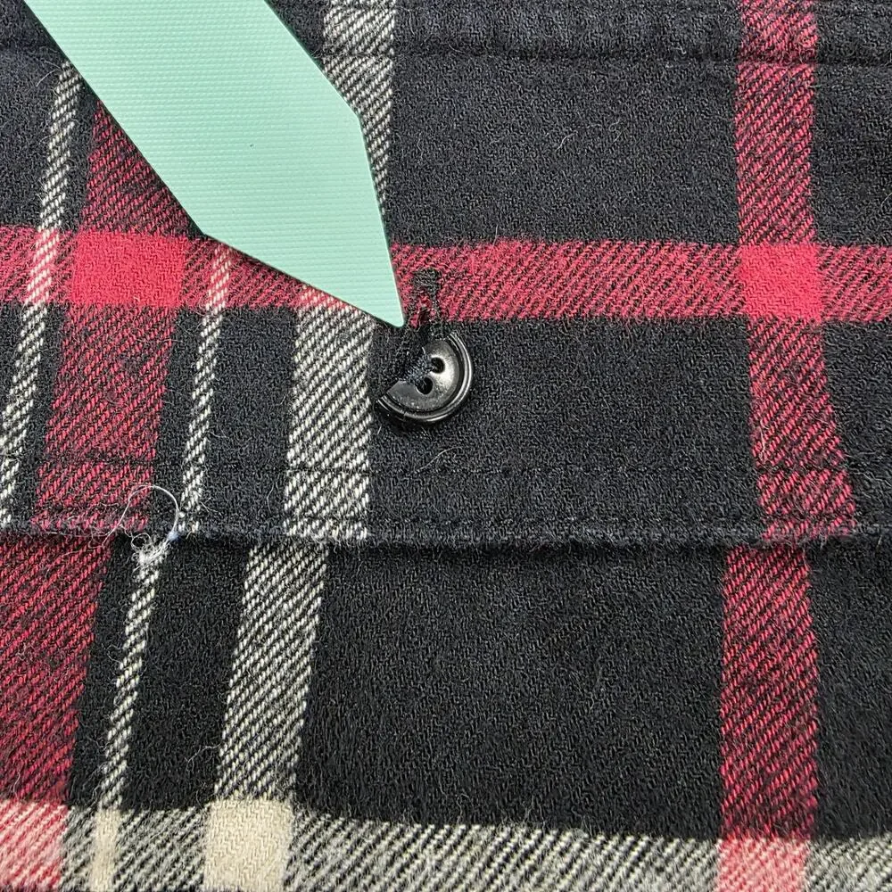 Banana Republic Shirt Mens Tall Medium Black Red Plaid Flannel Organic Untucked