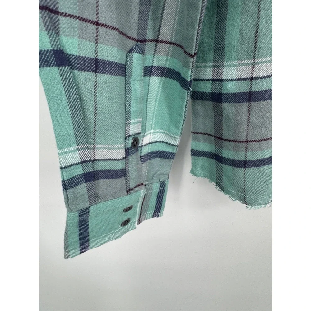 NWT True‎ Religion Western Plaid Flannel Shirt Men's Large Teal Grey Long Sleeve