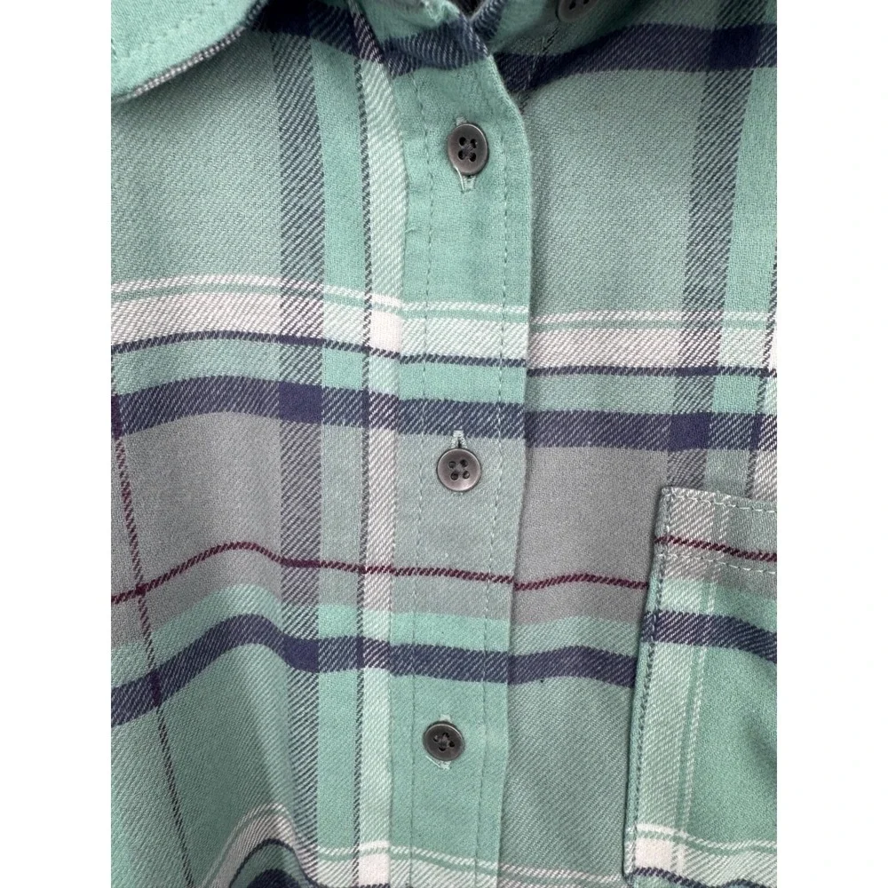 NWT True‎ Religion Western Plaid Flannel Shirt Men's Large Teal Grey Long Sleeve