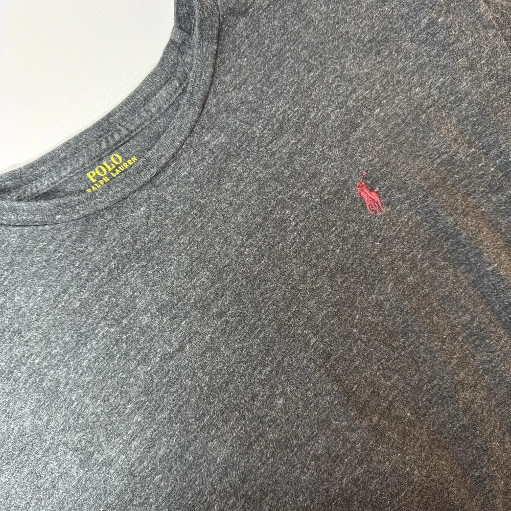 Polo Ralph Lauren Shirt Mens Large Charcoal Heather Long Sleeve Burgundy Pony‎