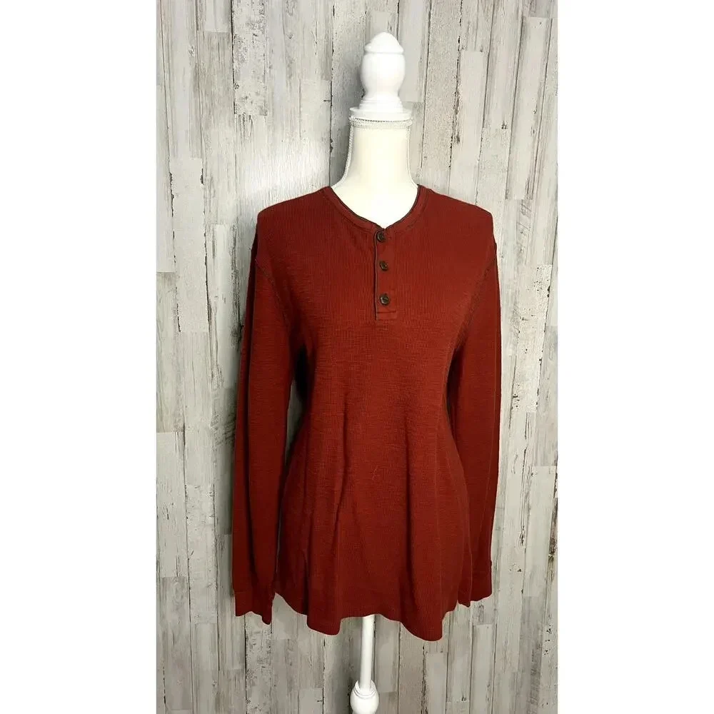 Banana Republic Men's‎ Size Medium Orange Waffle Knit Henley Top