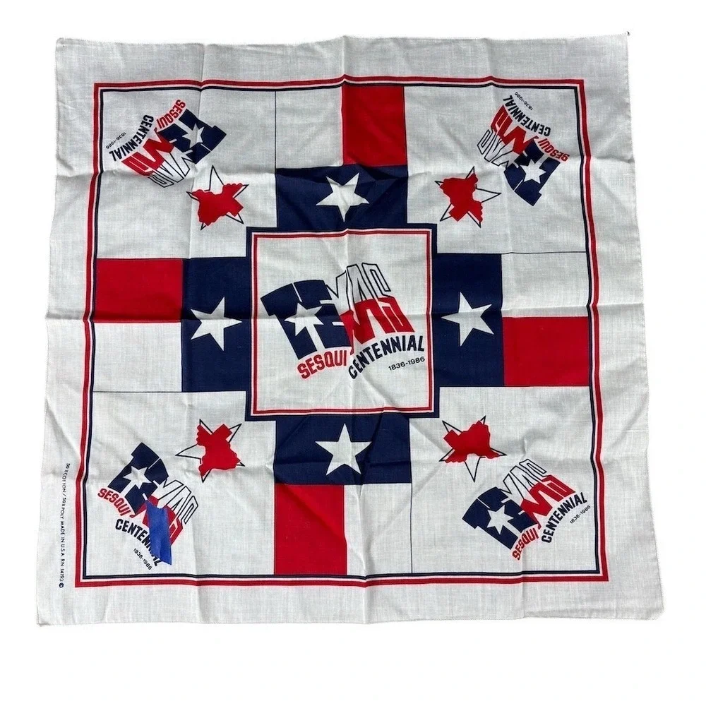 Vintage Texas Sesquicentennial 1836-1986 Bandana Scarf‎ Handkerchief One Size