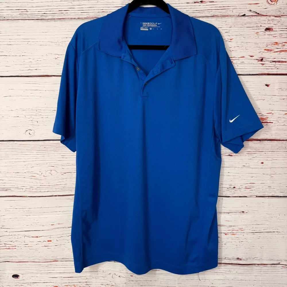Nike Golf Dri-FIT Tour Performance Polo‎ XL Cobalt Blue Shirt Swoosh Classic