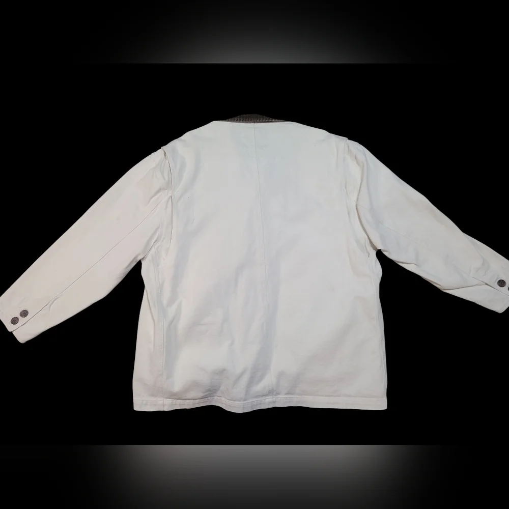 Nikoata Denim Vintage Chore Utility Jacket Cream 100% Cotton Size Large Unisex