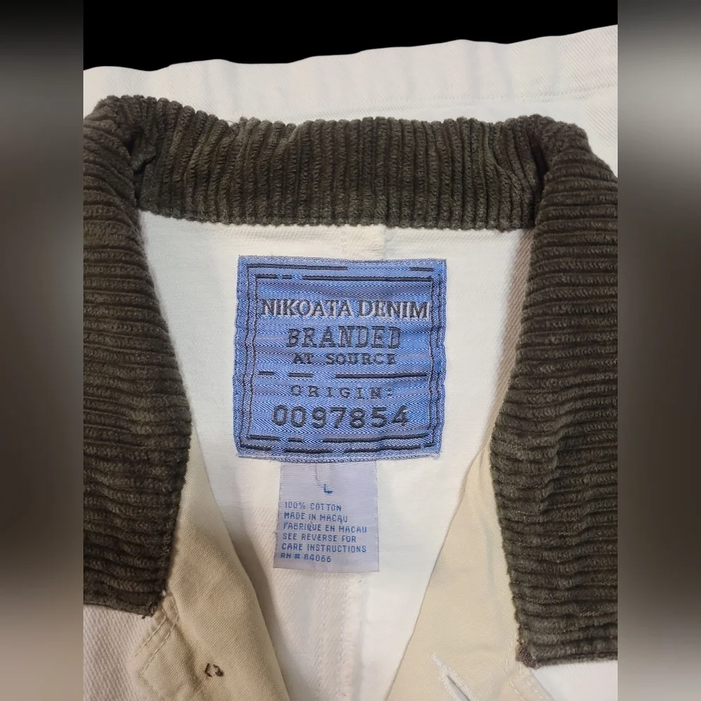 Nikoata Denim Vintage Chore Utility Jacket Cream 100% Cotton Size Large Unisex
