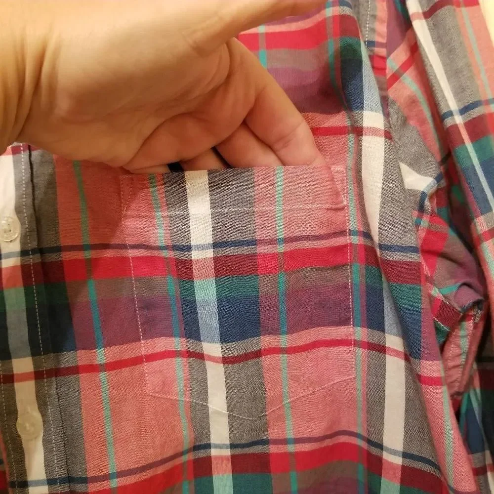 J. Crew Summer Plaid Button Down Slim Large