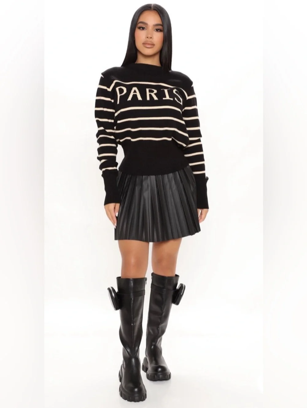 Fashion Nova J’Adore Paris Striped Sweater Black/Cream Size 1X