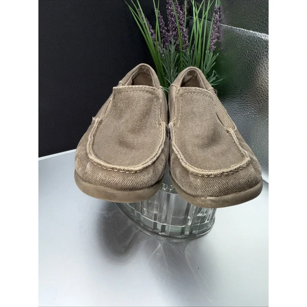 CROCS Child Size 13 Shoes SANTA CRUZ II Brown Canvas Slip-On Loafer Beige Brown