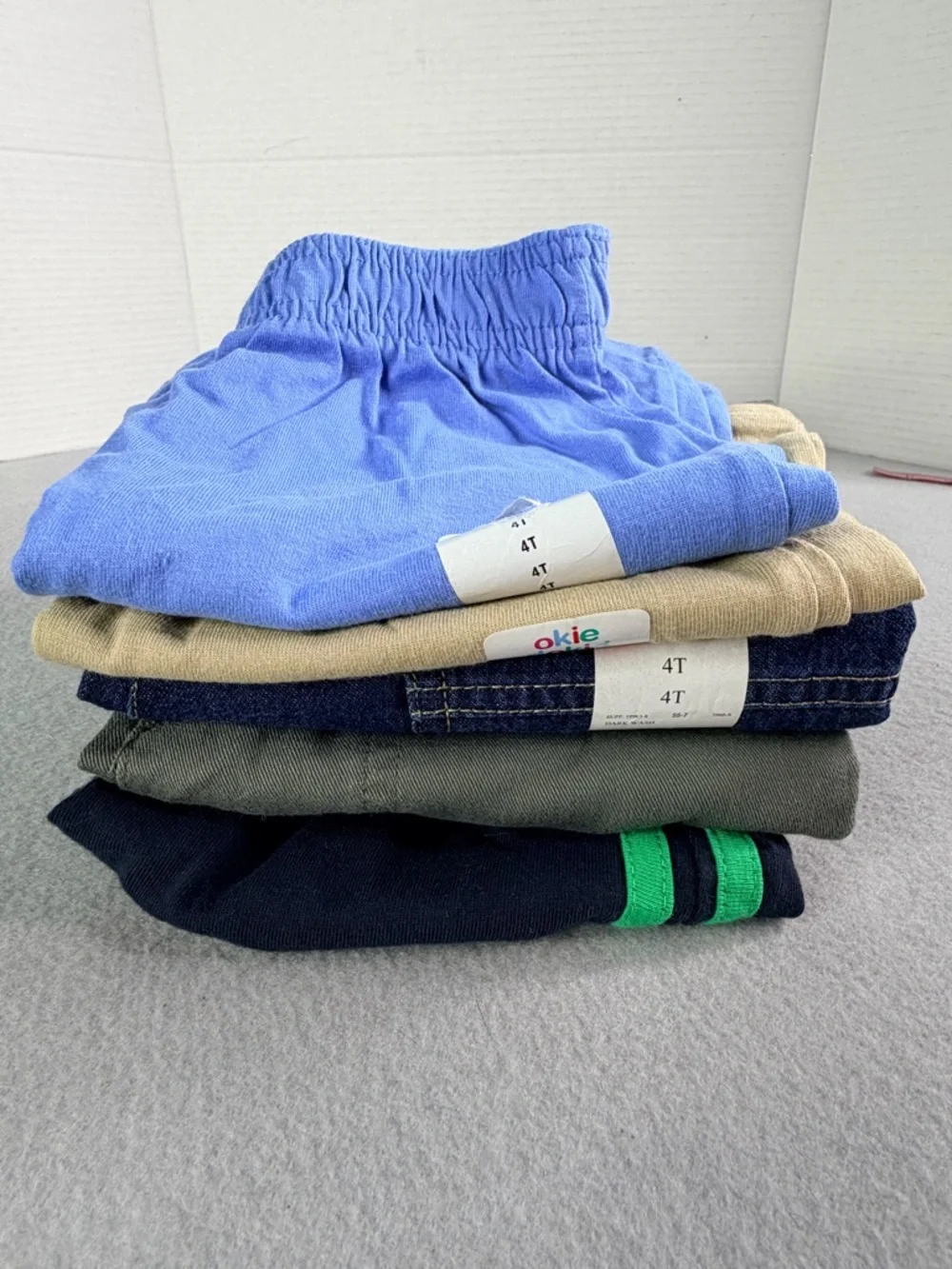 Okie Dokie Size 4 Lot (5) Blue Tan Denim Khaki Navy Athletic Running Bottoms New