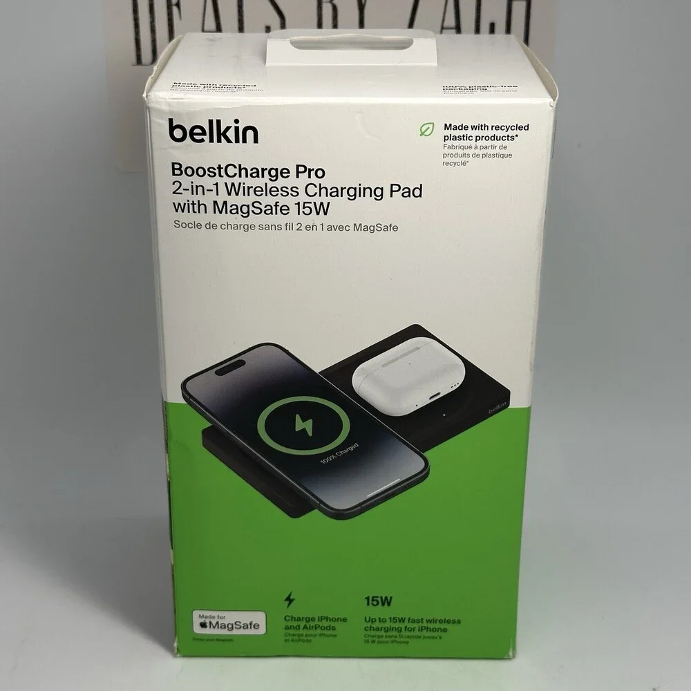 Belkin BoostCharge Pro 2-in-1 Black Wireless Charging Pad with MagSafe 15W New!