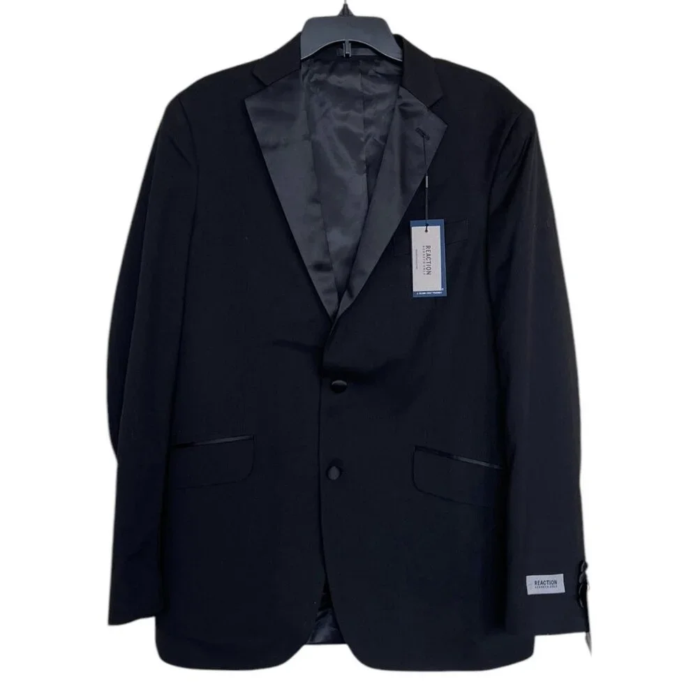 Reaction Kenneth Cole Blazer Jacket Coat Mens Size 43 Long‎ Black Techni Cole