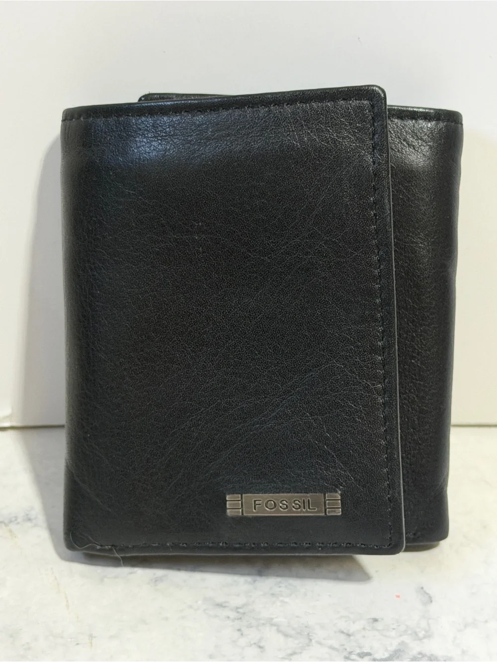 Fossil Evan zip black leather slim trifold men’s wallet