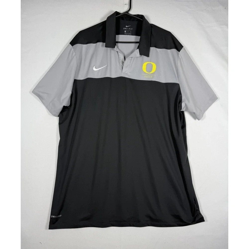 EUC Nike Oregon Ducks Polo Shirt Men XXL Gray Black Short Sleeve Golf Colorblock