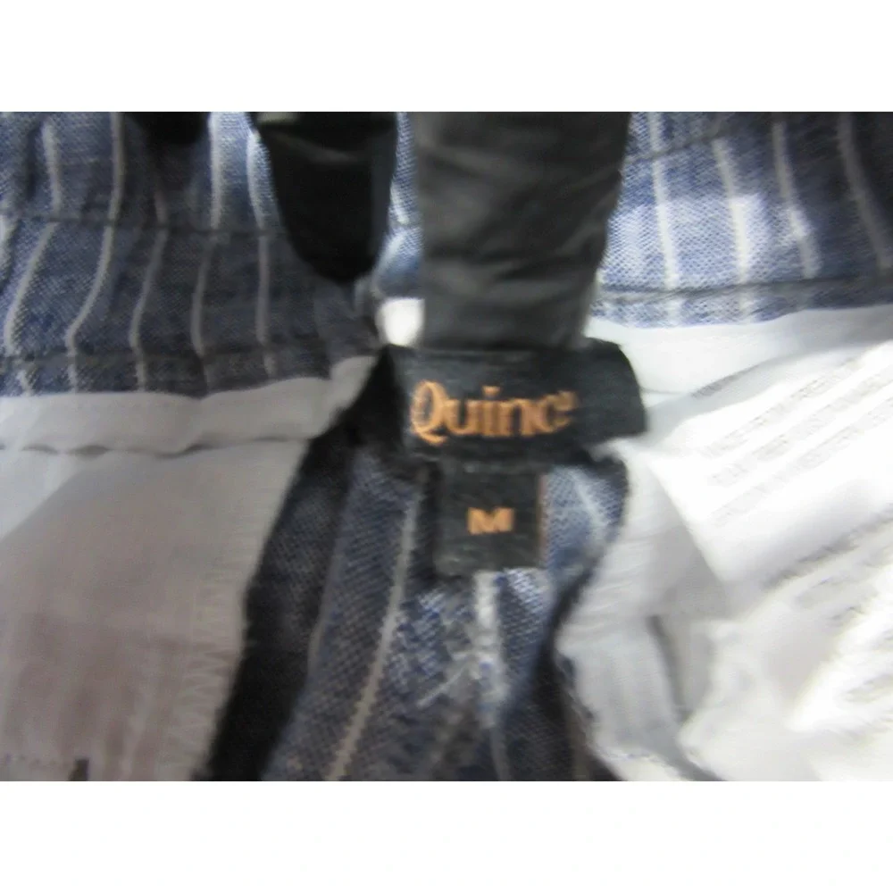 Quince Linen Pants Womens Medium Blue White Stripe Chambray Drawstring Wide Leg