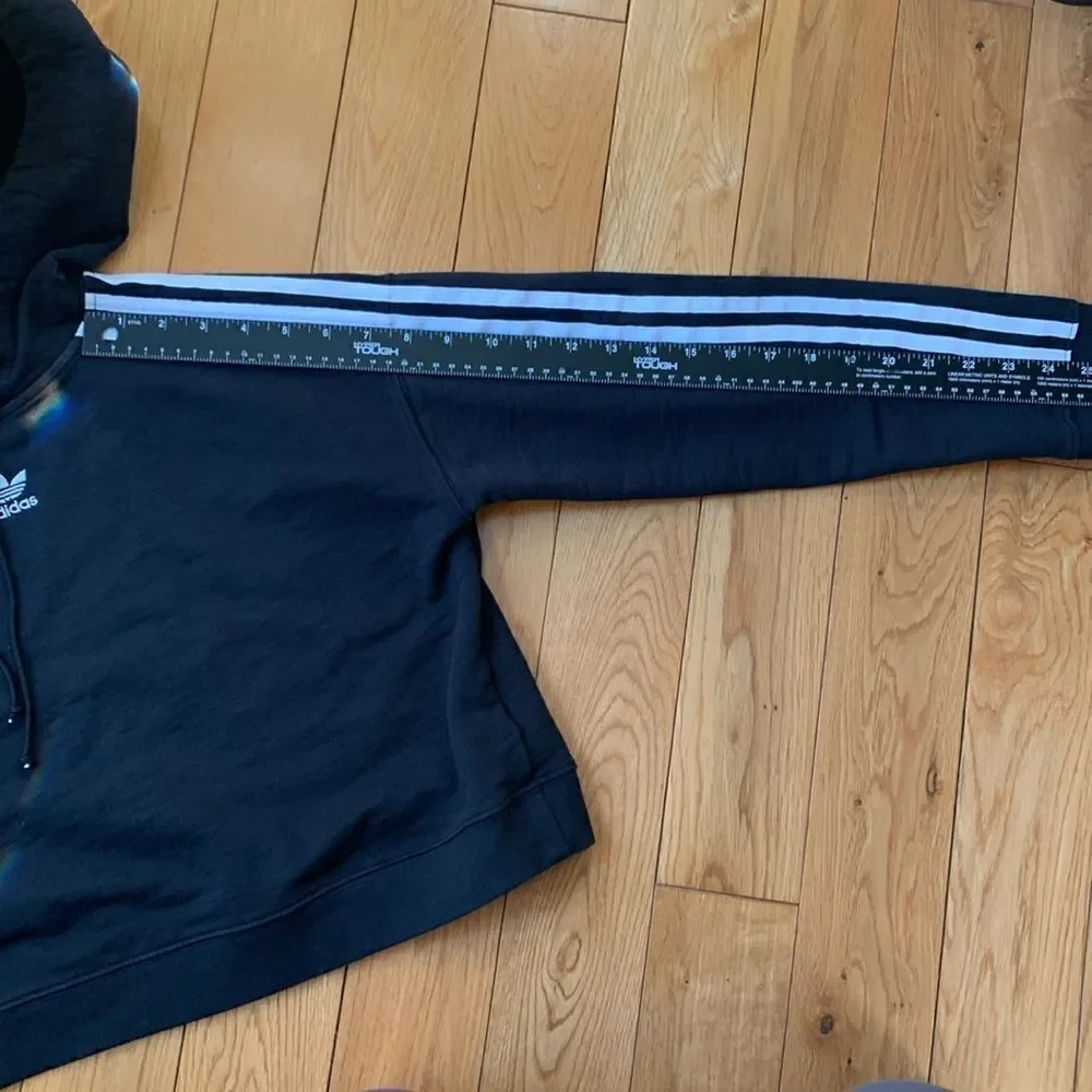 Adidas Crop Hooded Sweatshirt black with 3 stripes size small