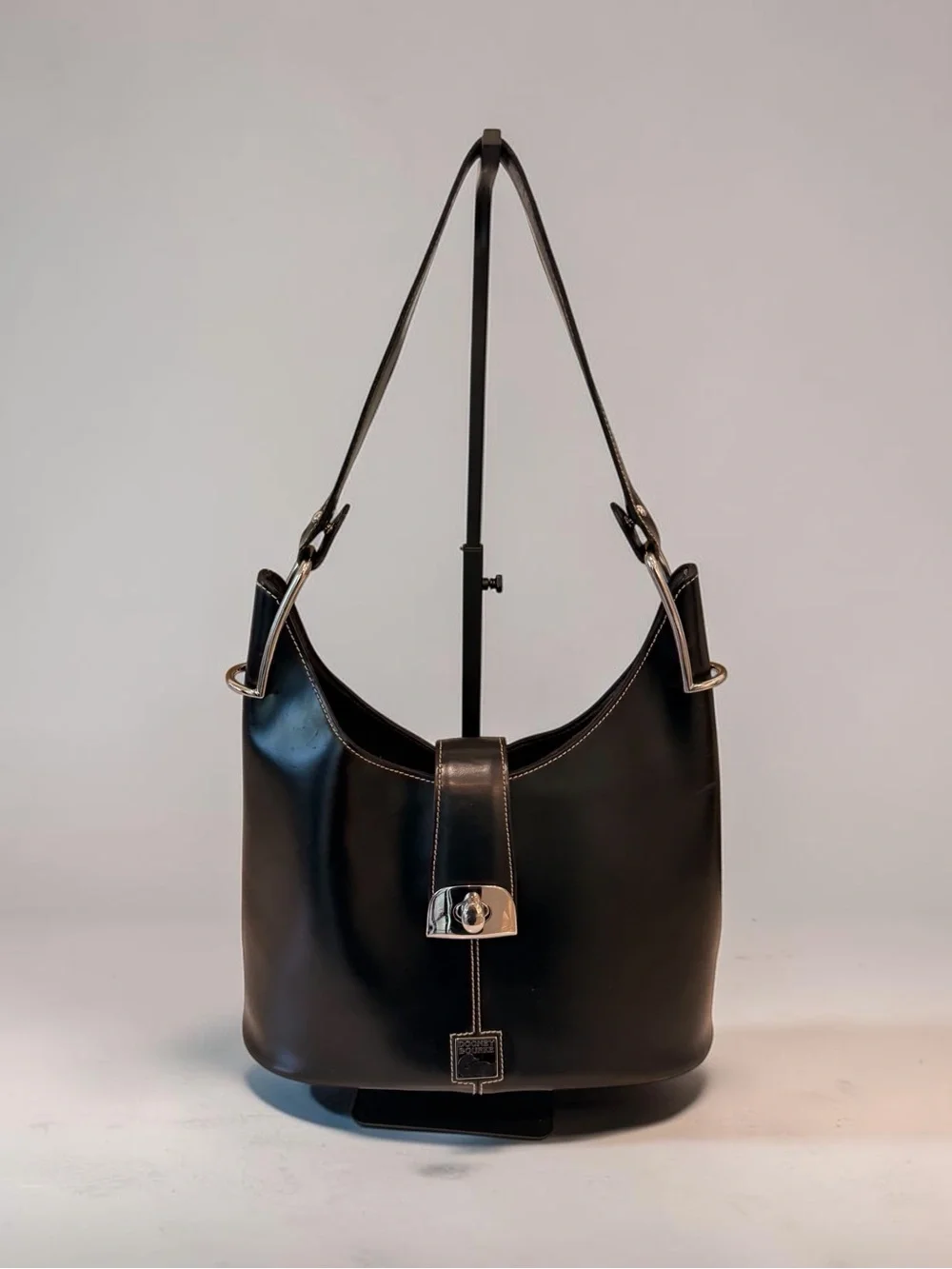 Dooney & Bourke Black Leather Hobo with Silver Hardware