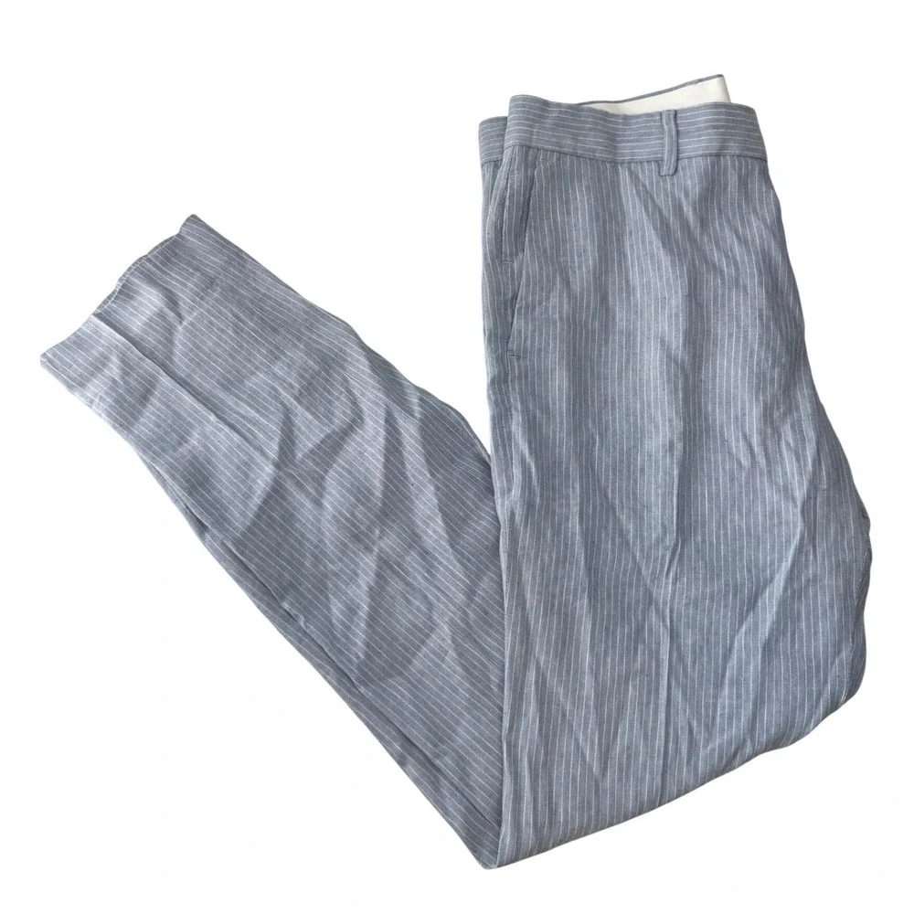 Club Monaco Sutton Slim Fit Linen Pin Striped Pants Blue Mens 32x32 MSRP 159NEW