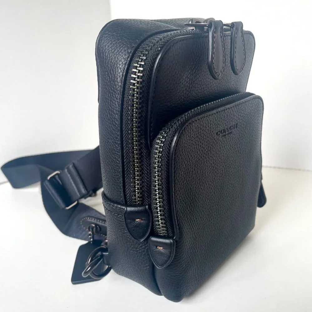 Coach Gotham Sling Pack 13 Black Pebbled Leather CR849 Bag