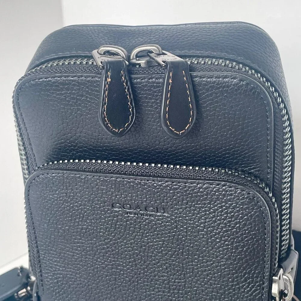 Coach Gotham Sling Pack 13 Black Pebbled Leather CR849 Bag