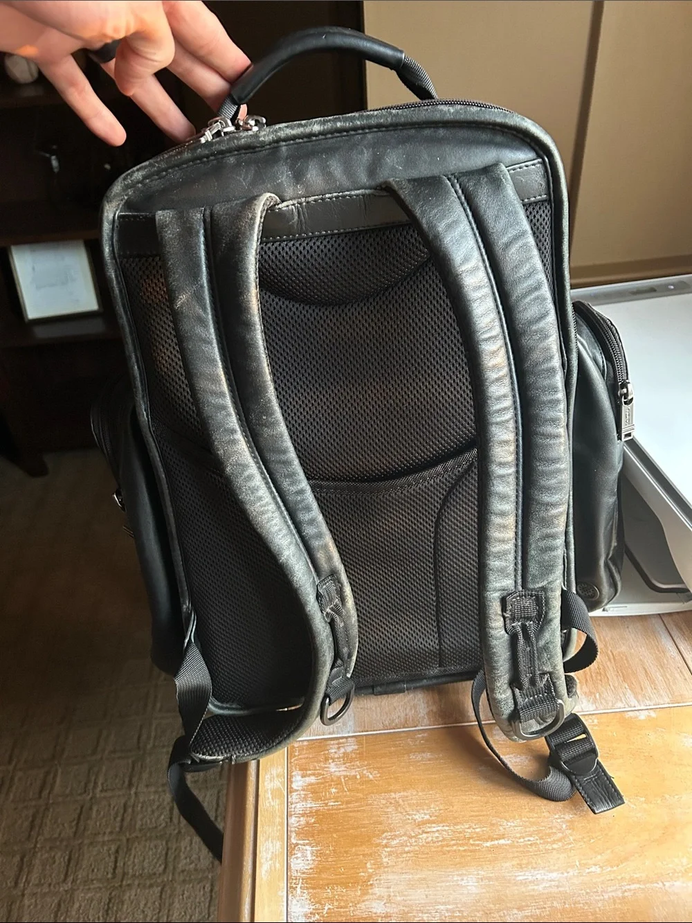 Tumi Black Leather Multi-Compartment Backpack