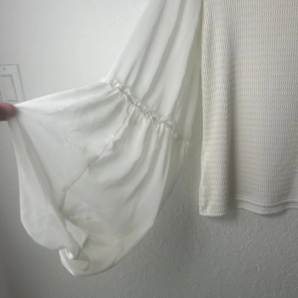 Anthropologie White Smocked Balloon Sleeve Blouse Top XL Boho Romantic