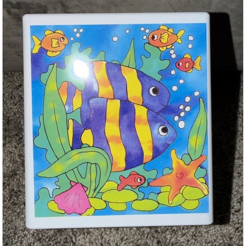 Children's White Fish Fun Plastic Tissue Kleenex Box Cover 5.25