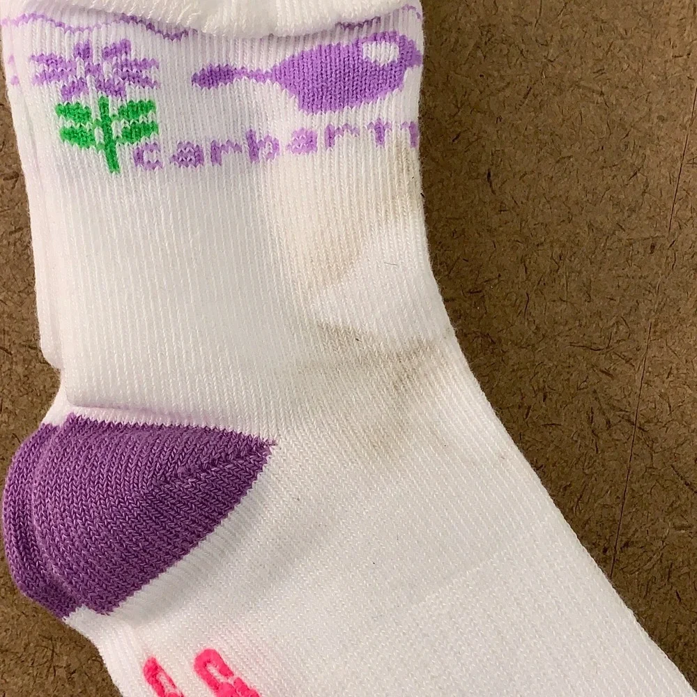 Carhartt Toddler Girls Size Large 2-4 White Graphic 2 Pair Crew Socks NWT