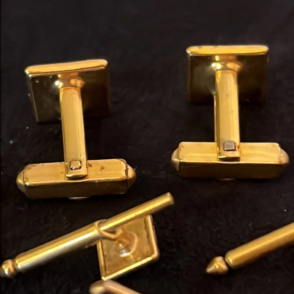 Antique gold tone mother of pearl cufflinks & Nu lok Swank studs tuxedo set